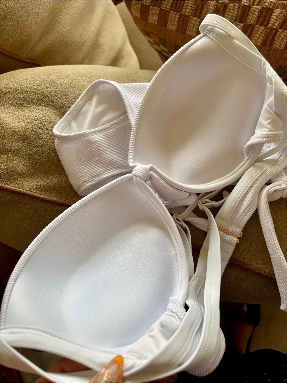 NWT White & Pink Studded Embellished Bikini High Cut 2-Piece Swim Push Up Bra
